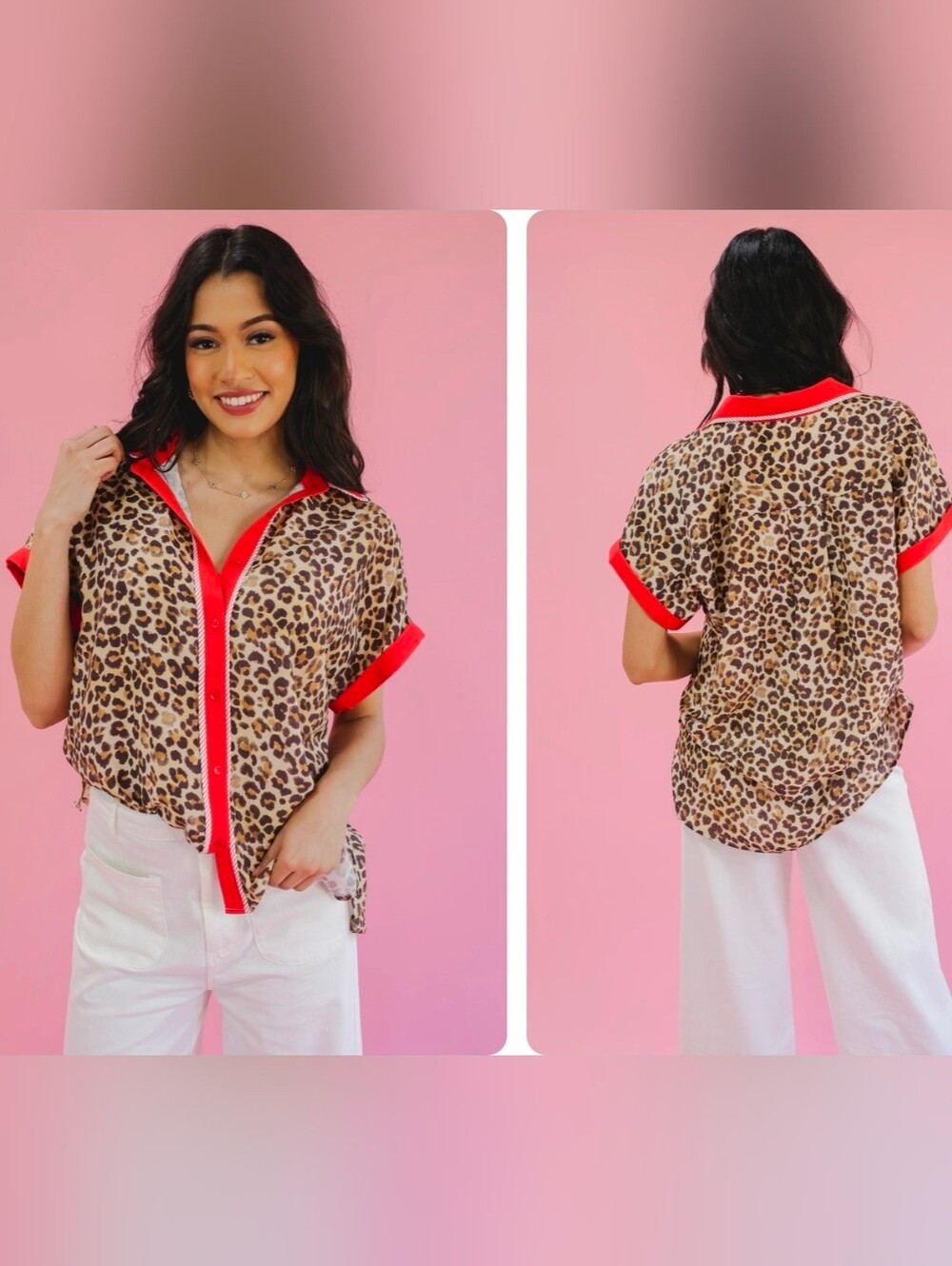 Entro Boho Cheetah Bold Statement Button Top with Red Trim Size XL - Picture 1 of 7